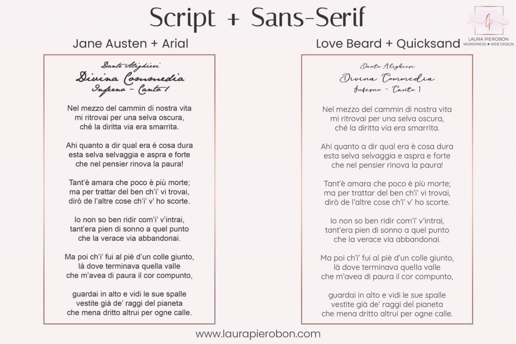 Combinazione di font: Script + Sans-Serif © Laura Pierobon - WordPress ❤︎ Web Design