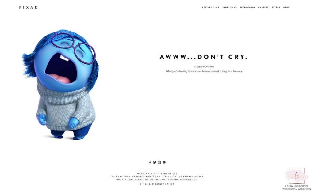 Pagina 404 Pixar © Laura Pierobon - WordPress ❤︎ Web Design